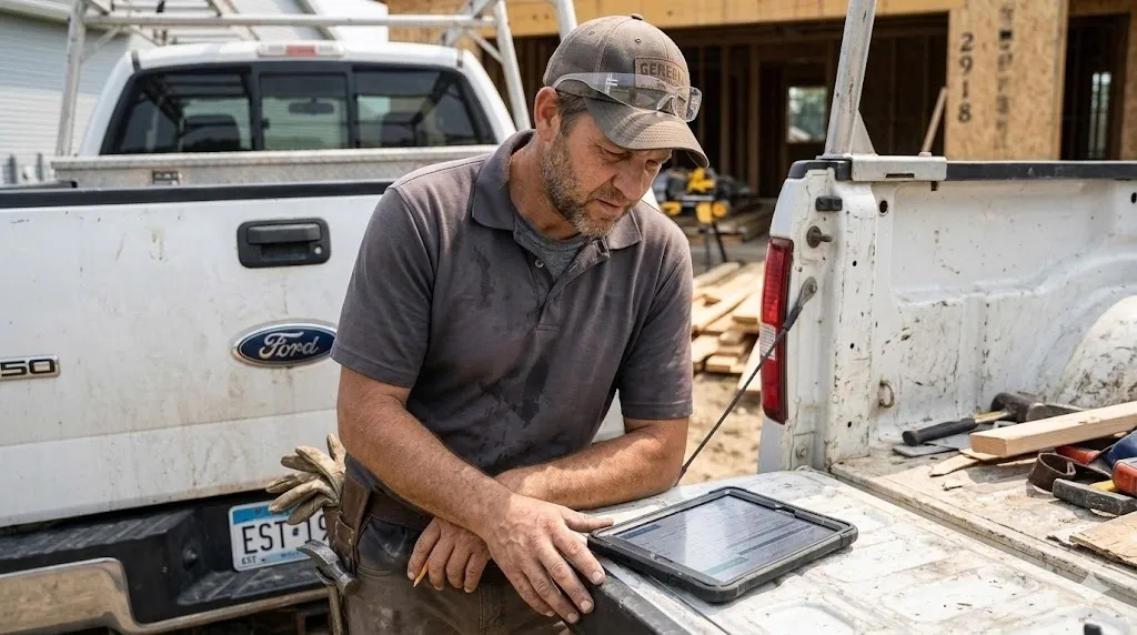 Contractor looking at leads on phone