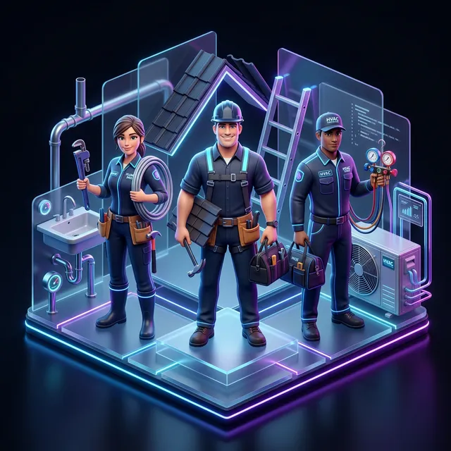 High-quality home service professionals illustration for contractors and plumbers