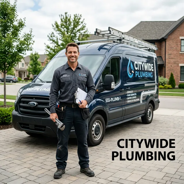 Professional plumber with van